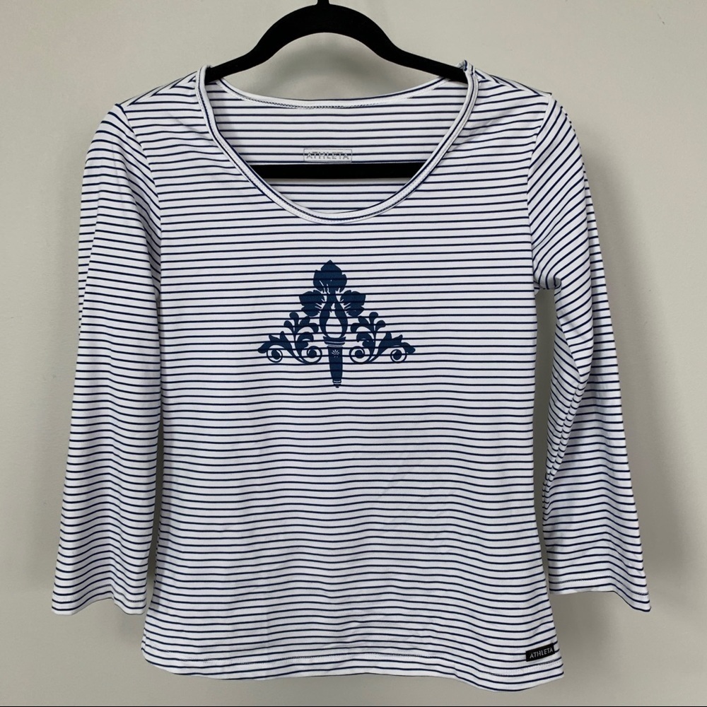 Athleta Navy Blue &‎ White Striped Top Size S